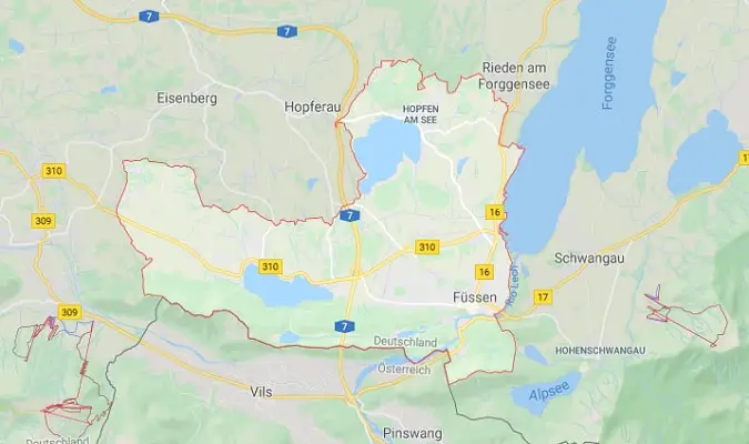 Mapa Füssen Alemanha