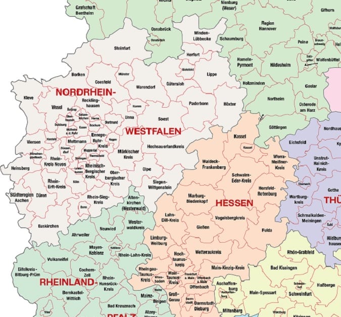 Região de Renânia do Norte-Vestfália Marcada no Mapa