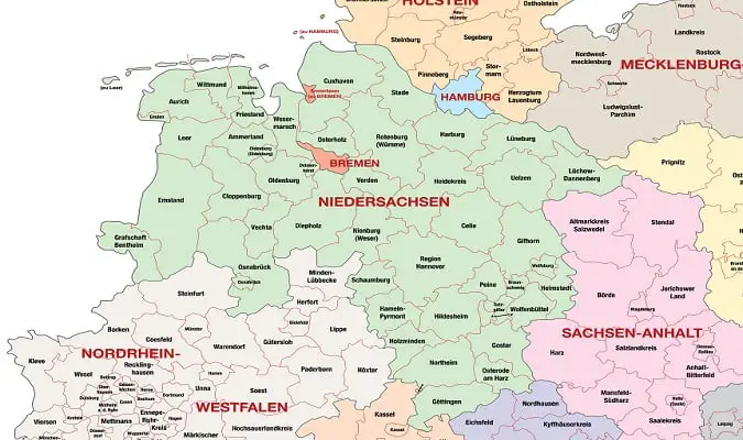Região da Baixa Saxônia Marcada no Mapa em Verde